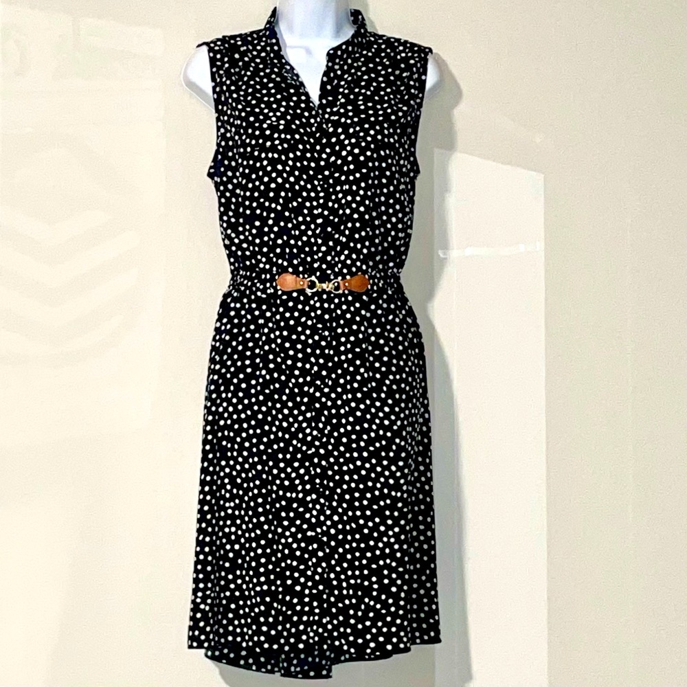 R&B Black & White Sleeveless Polka Dot Dress